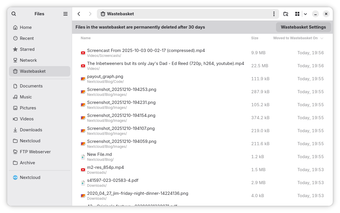 The wastebasket on my computer.